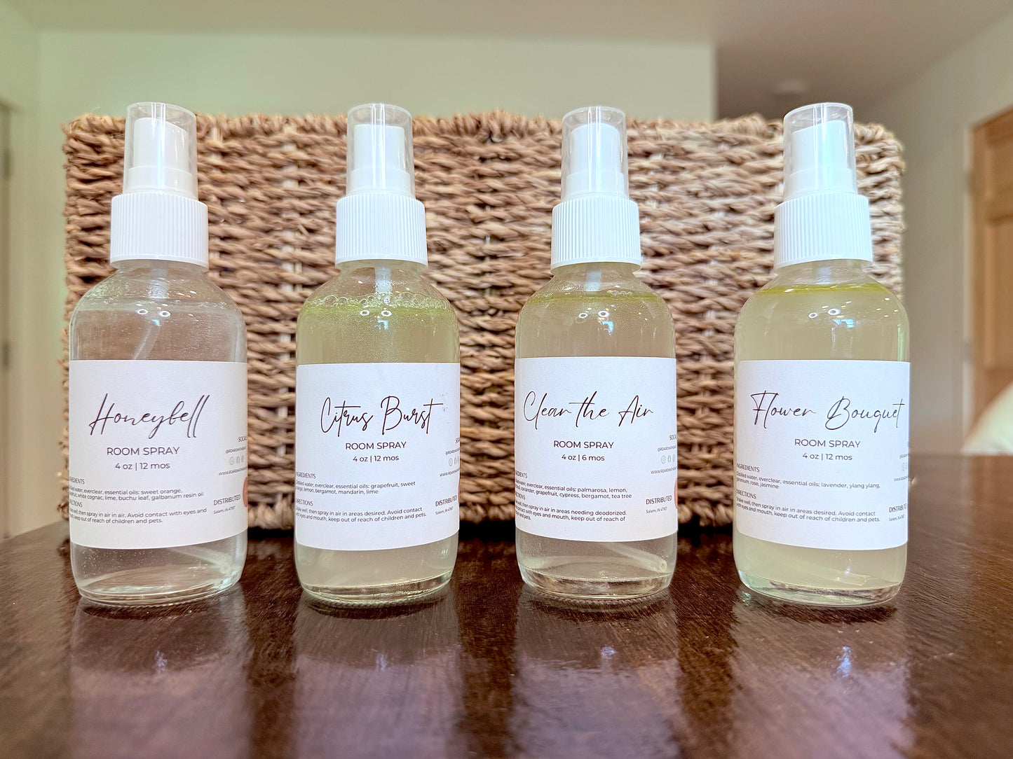 Natural Room Spray Bundle – 4 Essential Oil Air Fresheners | Citrus, Floral, Herbal & Uplifting Scents for Every Mood